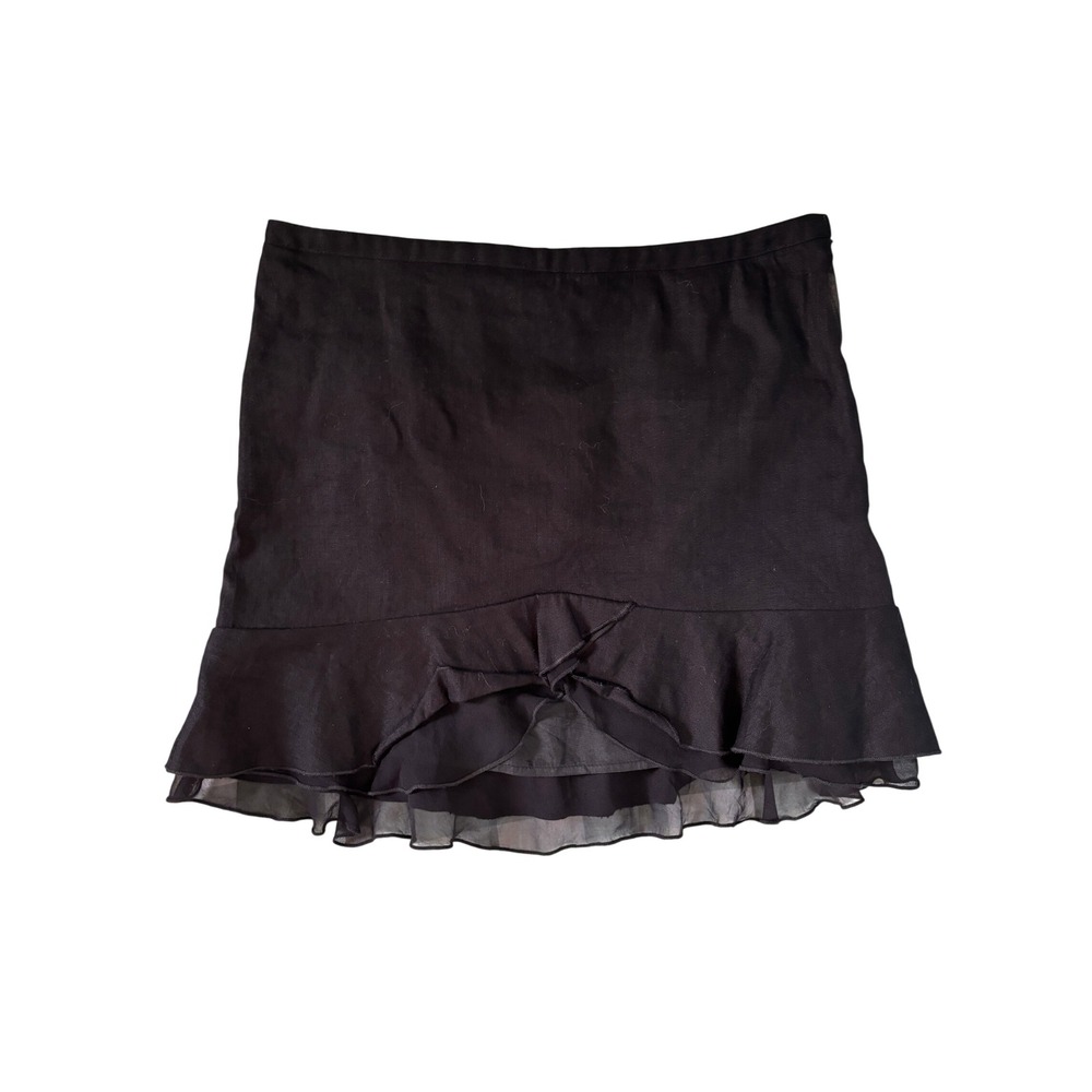 Y2K Bebe Black Linen Silk Ruffle Hem Mini Skirt Low Rise Size 6 Made in USA